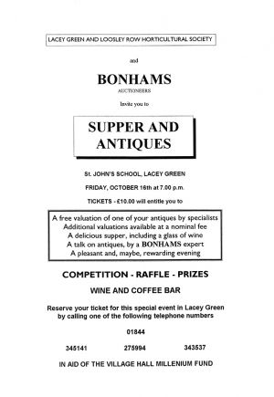 Lacey Green and Loosley Row Horticultural Society Supper and Antiques Ad Aug 1998.jpg